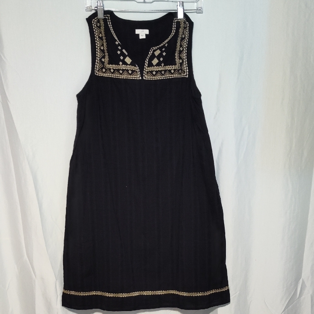 J.Jill brand embroidered Black shift dress. Size Small